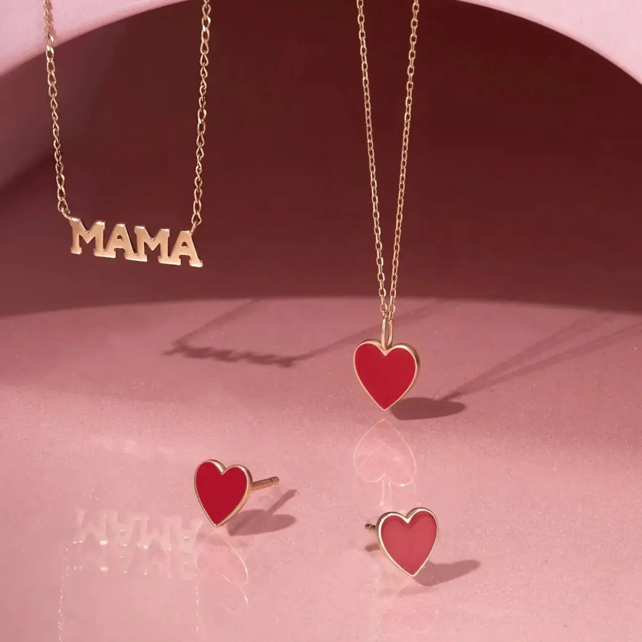 A Symbol of Love - 14k Solid Gold Red Enamel Heart Necklace