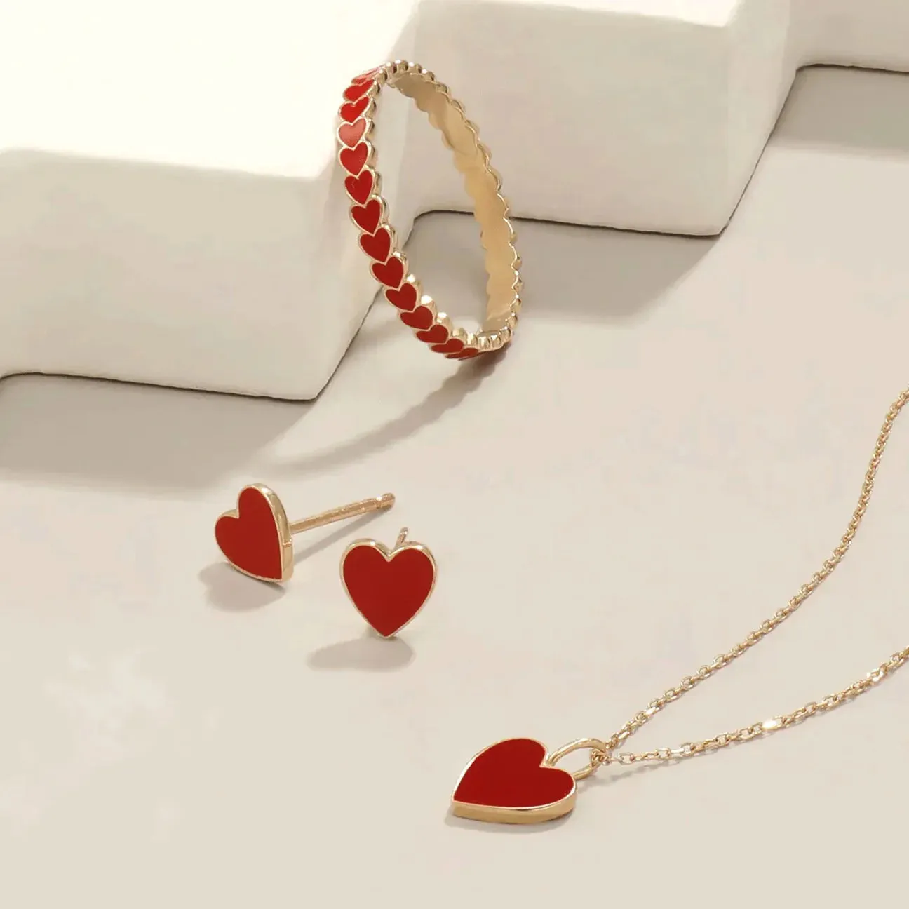 A Symbol of Love - 14k Solid Gold Red Enamel Heart Necklace
