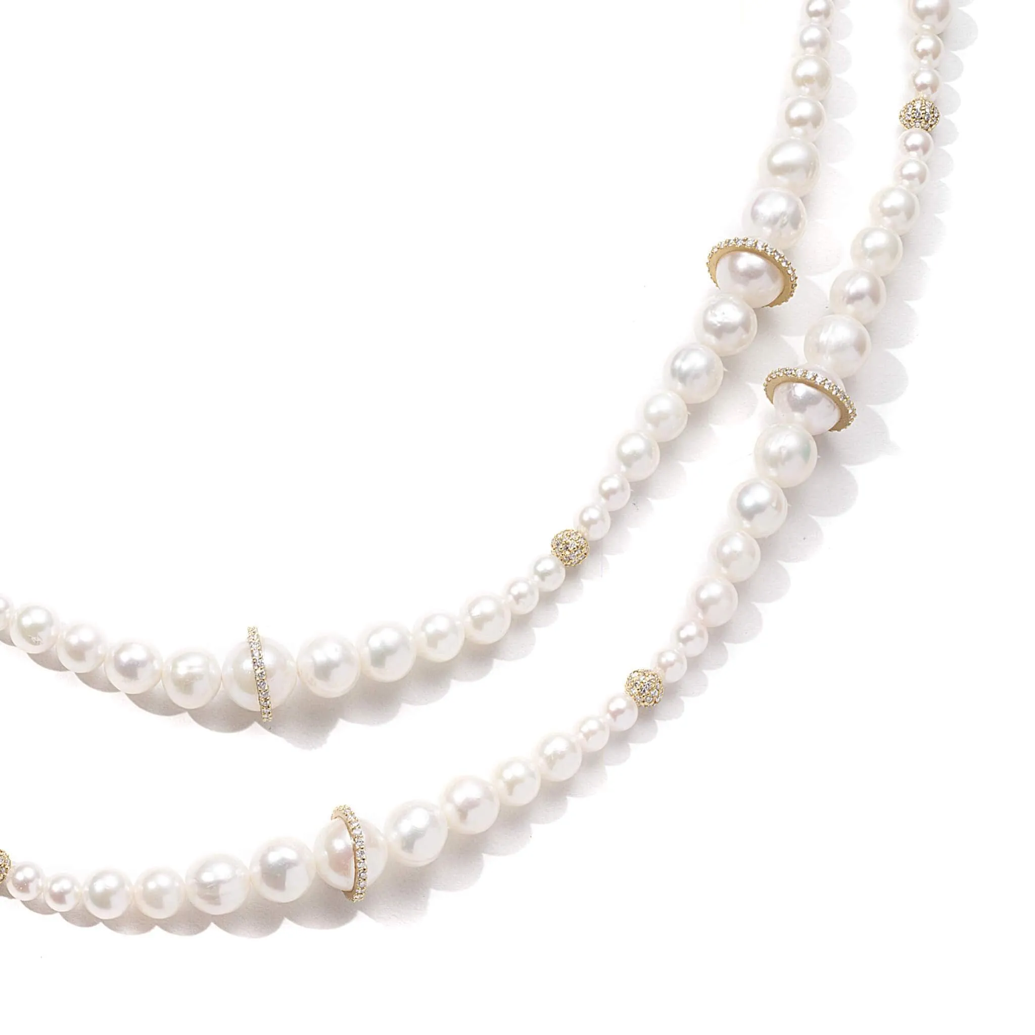 Affinity 20K Long Pearl and Diamond Necklace