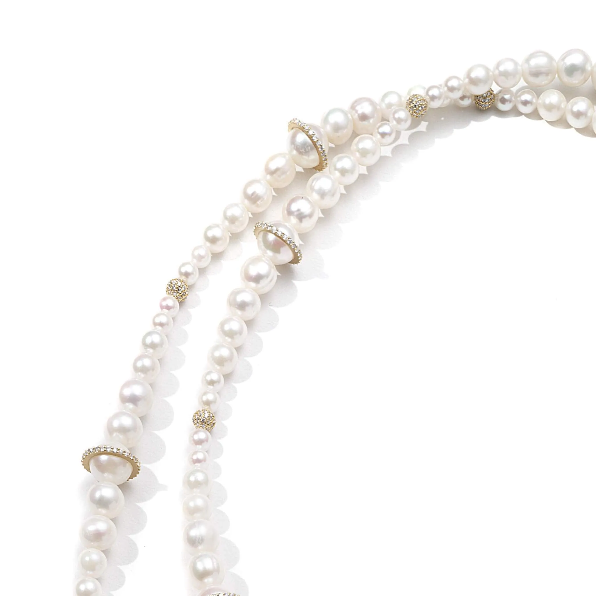 Affinity 20K Long Pearl and Diamond Necklace