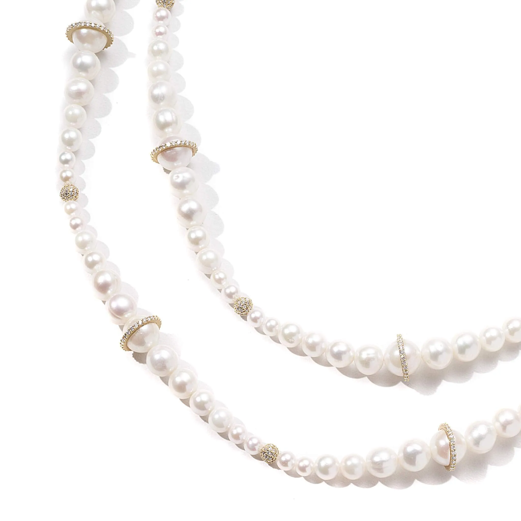 Affinity 20K Long Pearl and Diamond Necklace