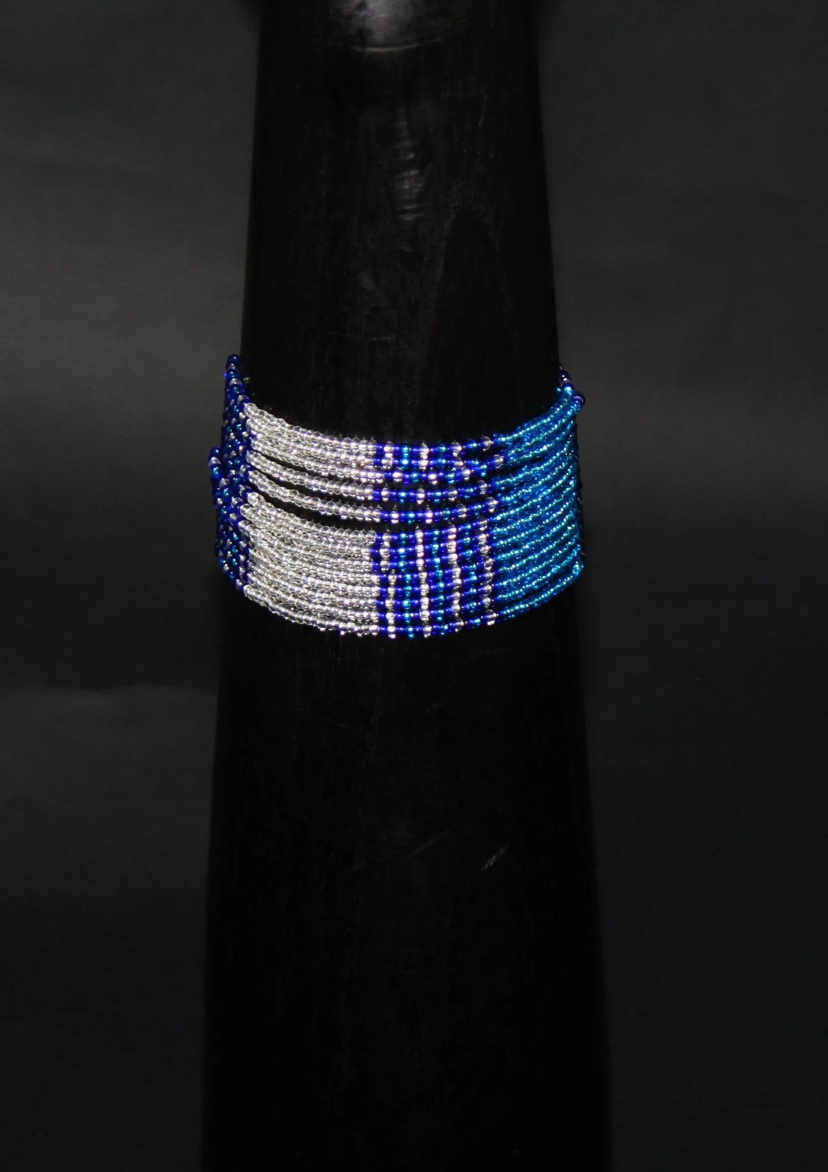 African Necklace Tribal Waterfall Design Blue White Matching Wrap Bracelet