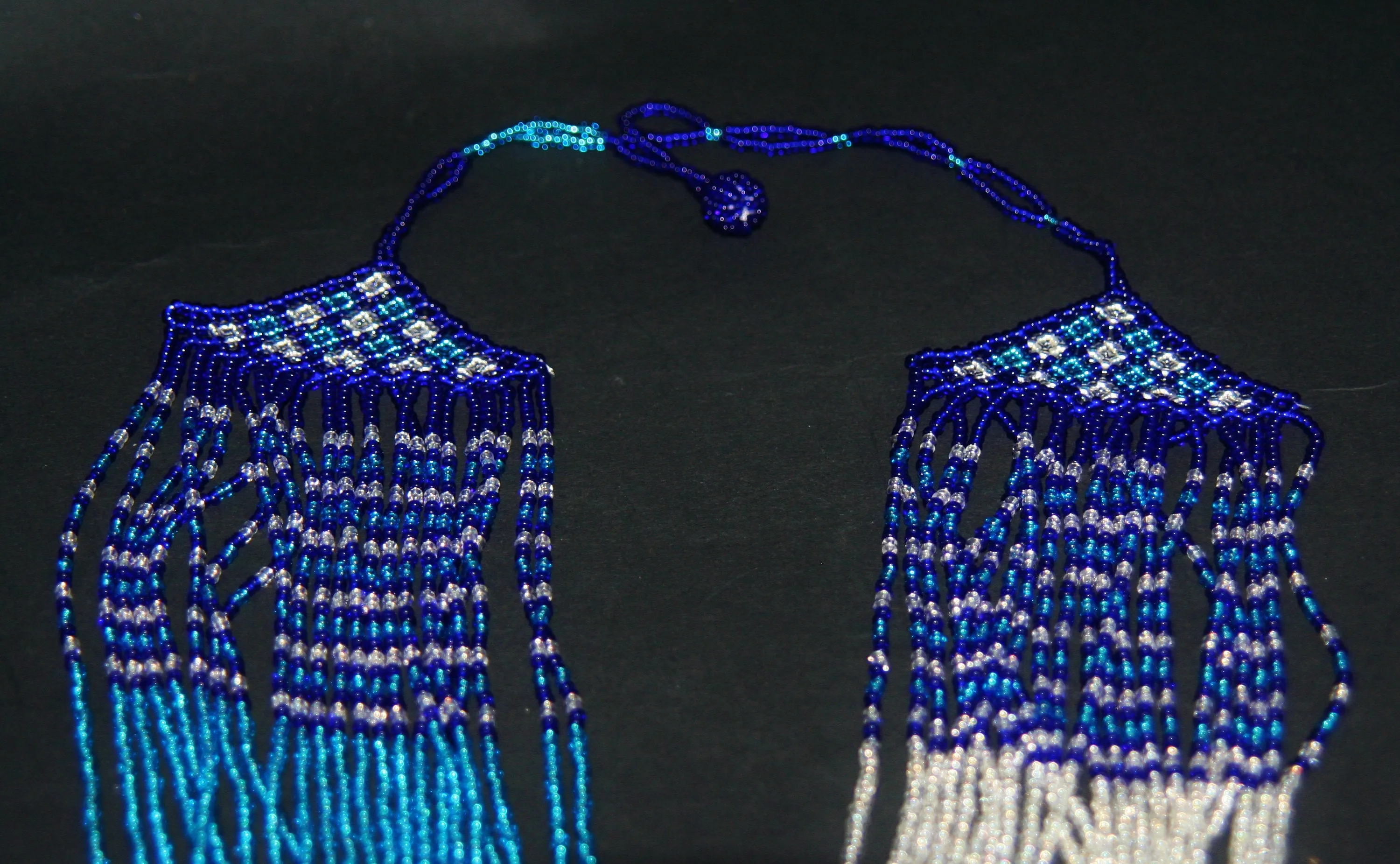 African Necklace Tribal Waterfall Design Blue White Matching Wrap Bracelet