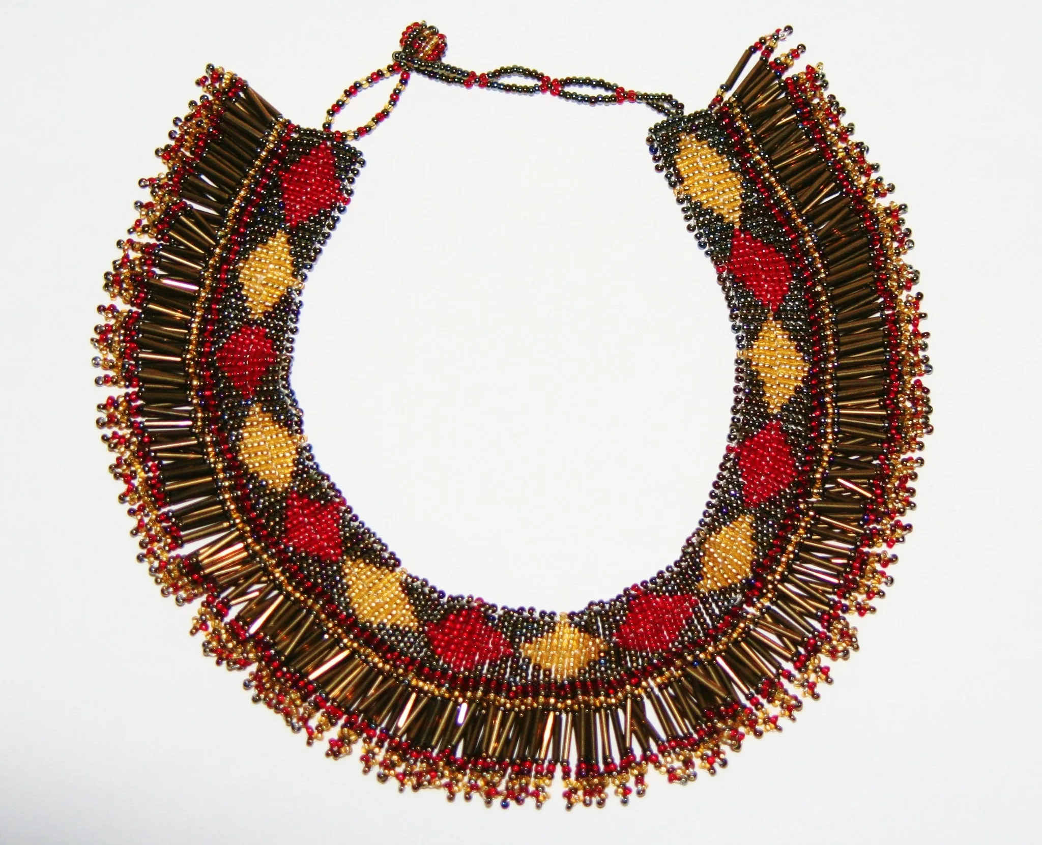 African Princess Beaded Tribal Necklace Red Gold Gray