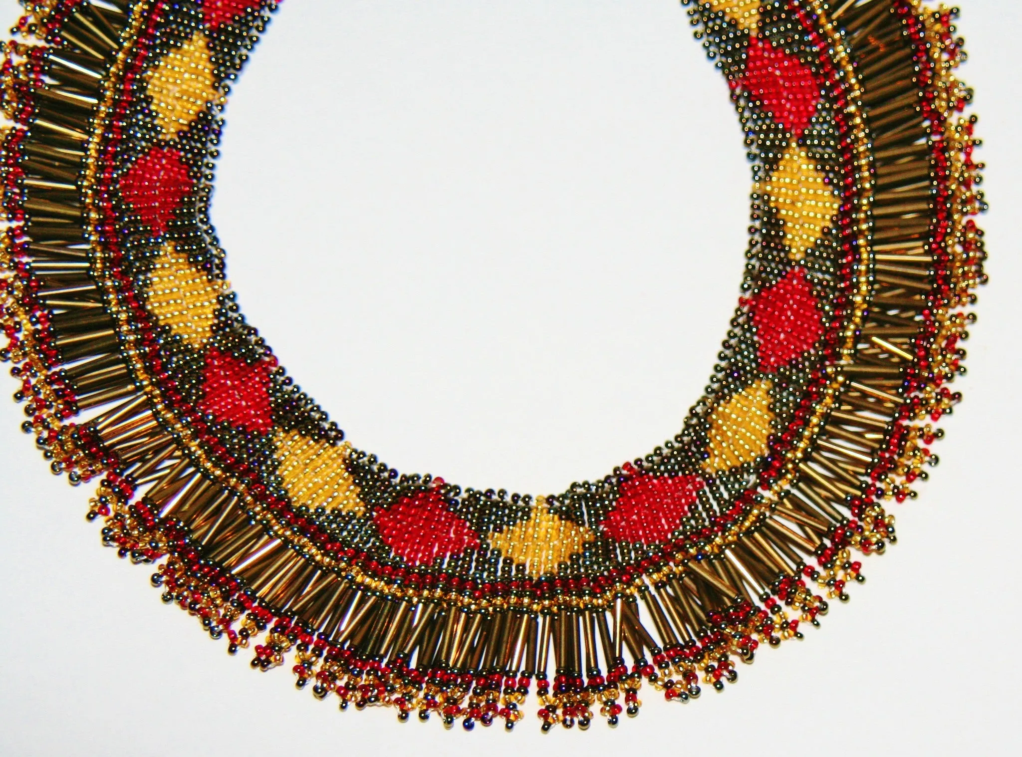 African Princess Beaded Tribal Necklace Red Gold Gray
