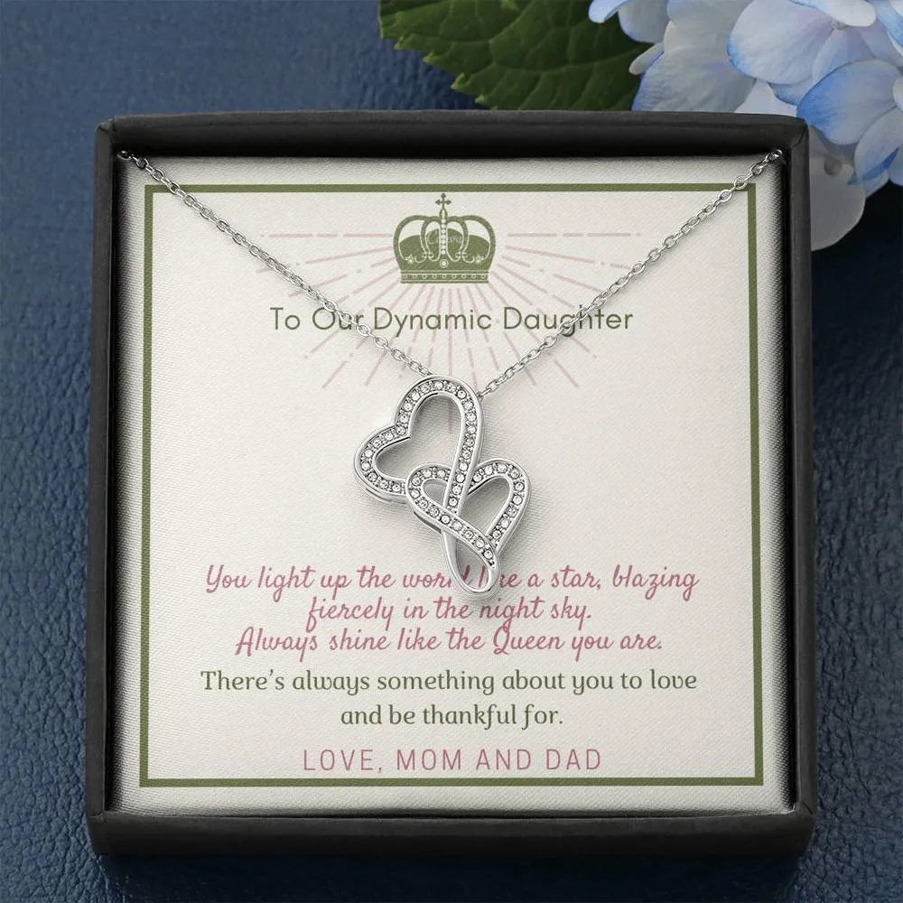 Always shine-Double Hearts Necklace for Daughter, From Mom & Dad
