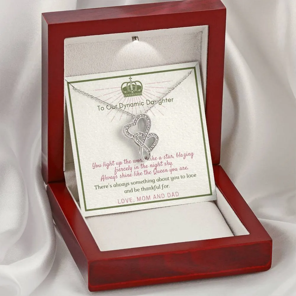Always shine-Double Hearts Necklace for Daughter, From Mom & Dad