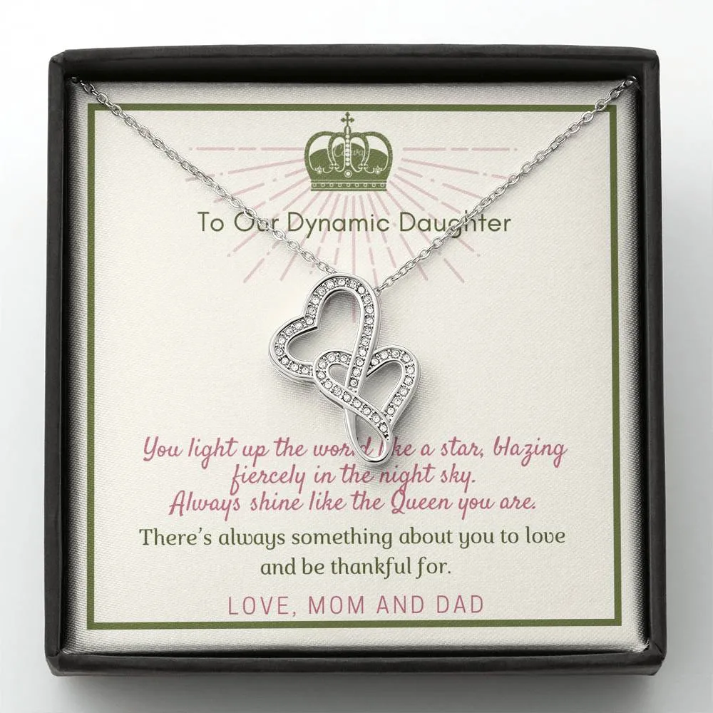 Always shine-Double Hearts Necklace for Daughter, From Mom & Dad