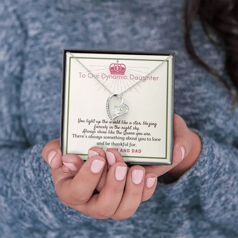 Always Shine-Sentimental Heart Necklace for Daughter, From Mom & Dad