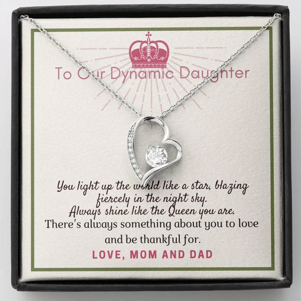 Always Shine-Sentimental Heart Necklace for Daughter, From Mom & Dad