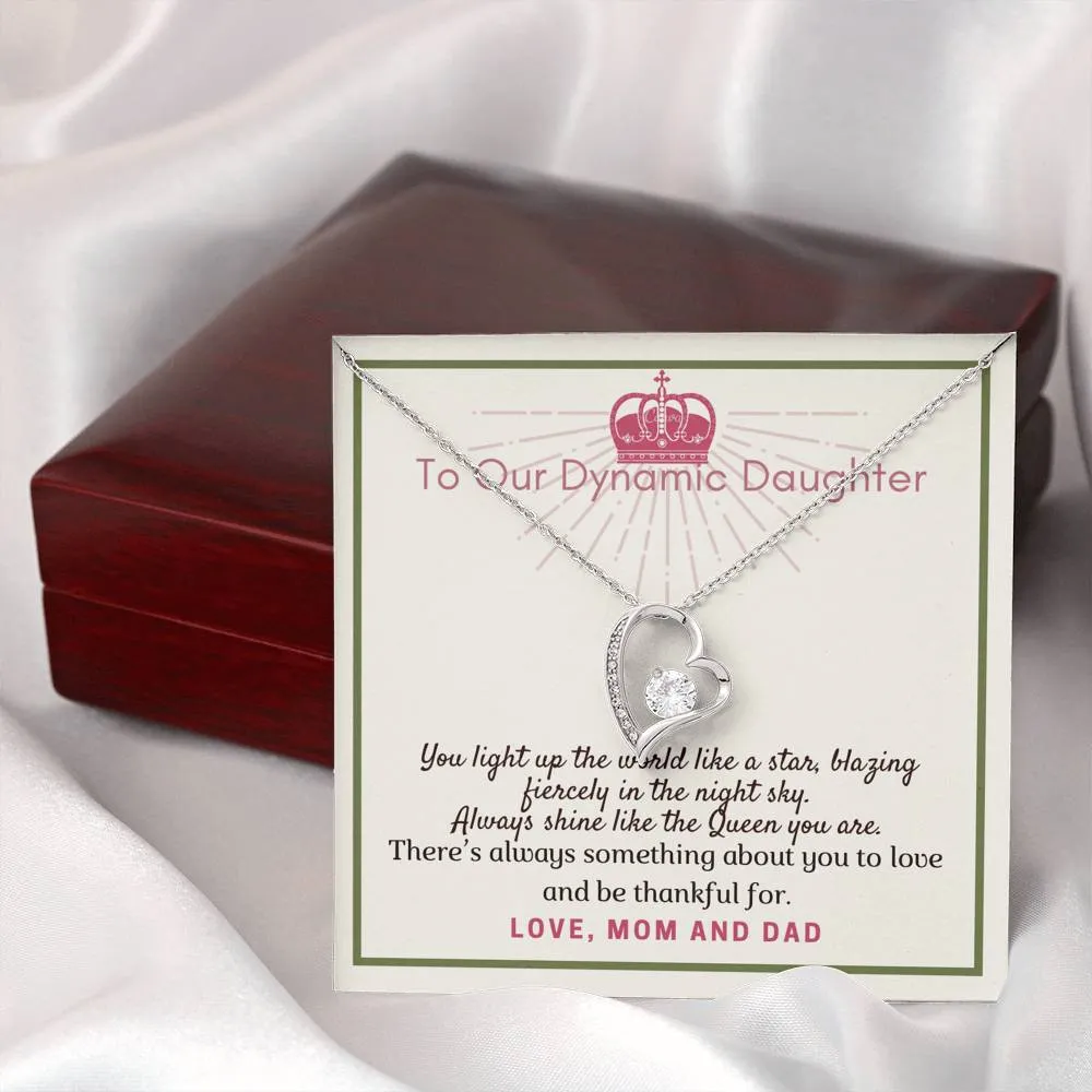 Always Shine-Sentimental Heart Necklace for Daughter, From Mom & Dad