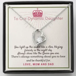 Always Shine-Sentimental Heart Necklace for Daughter, From Mom & Dad