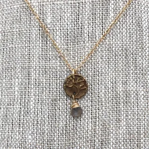 Angel Mercer - Necklace - Delicate Gold Chain (Vintage Button Pendant with Moonstone Gemstone)