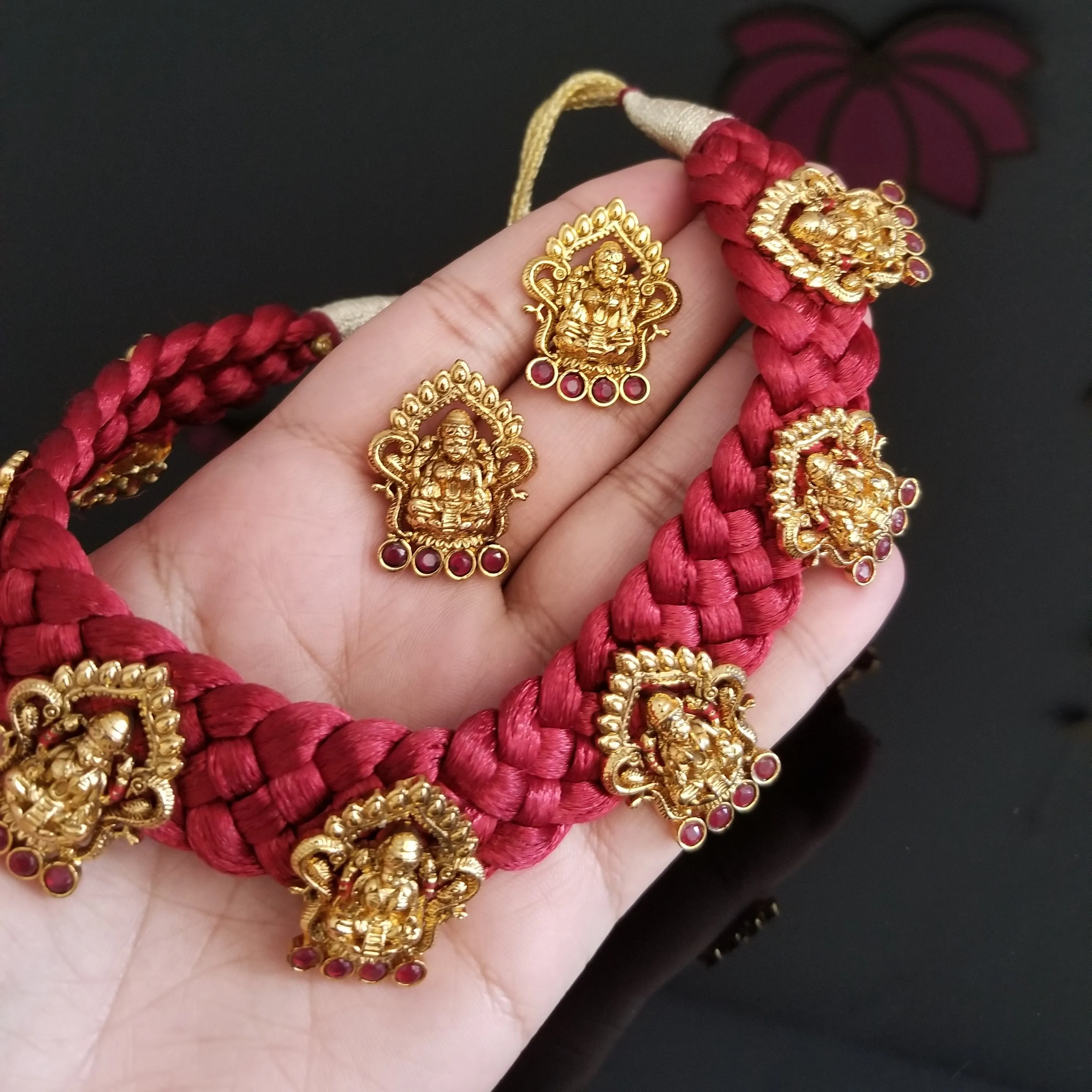 Antique Finish Laxmi Charm Thread Necklace