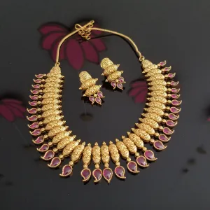 Antique South Indian Necklace With Matte Gold Plating 1125