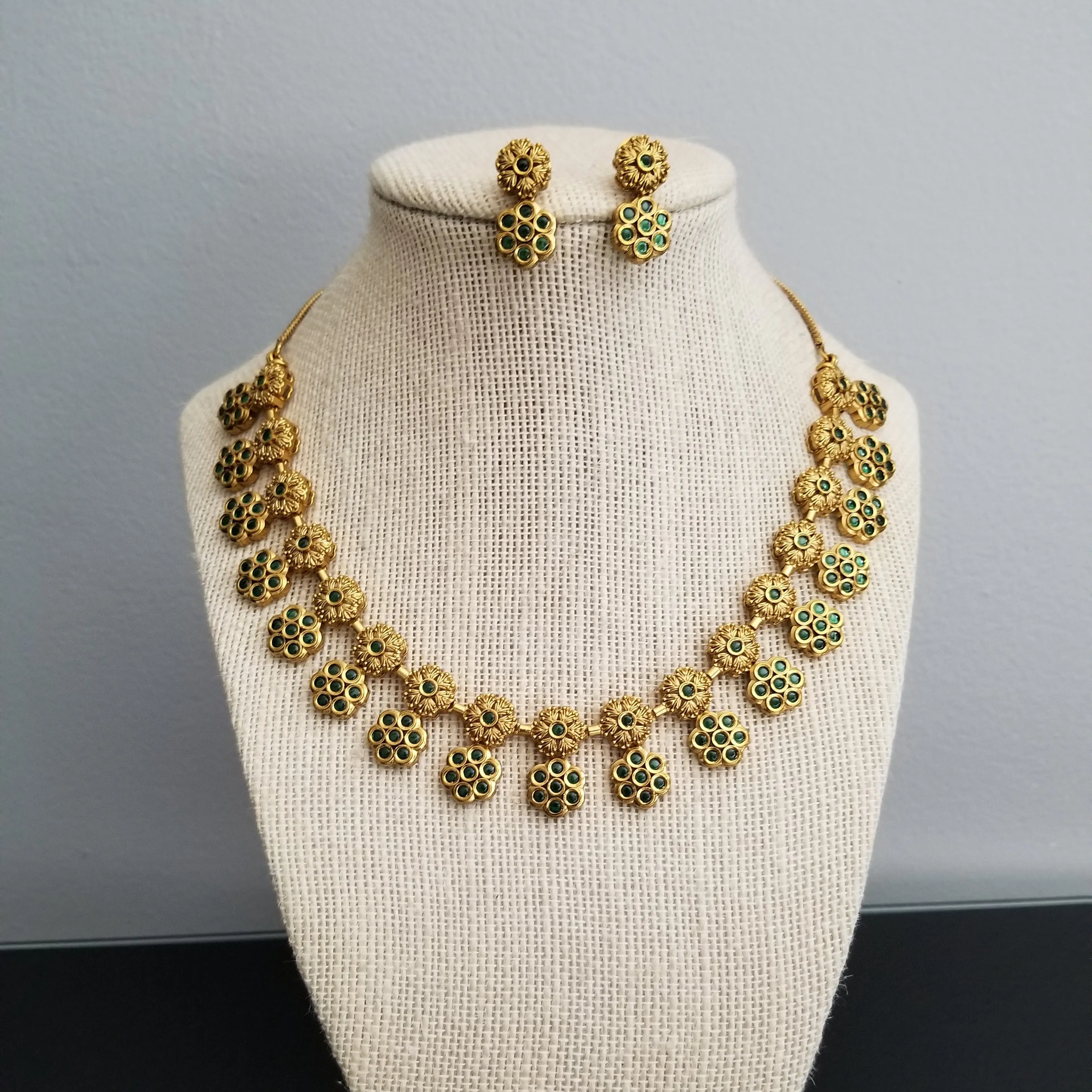 Antique South Indian Necklace With Matte Gold Plating FL20