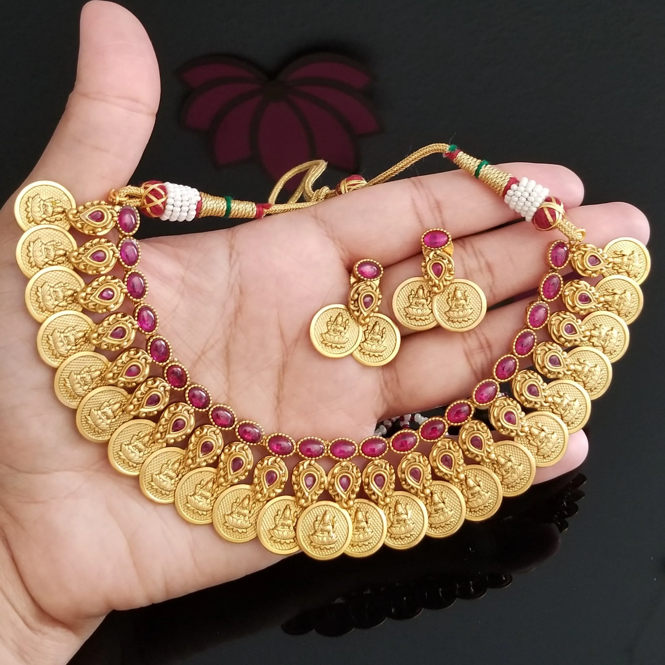 Antique Temple Necklace With Matte Gold Plating 1717