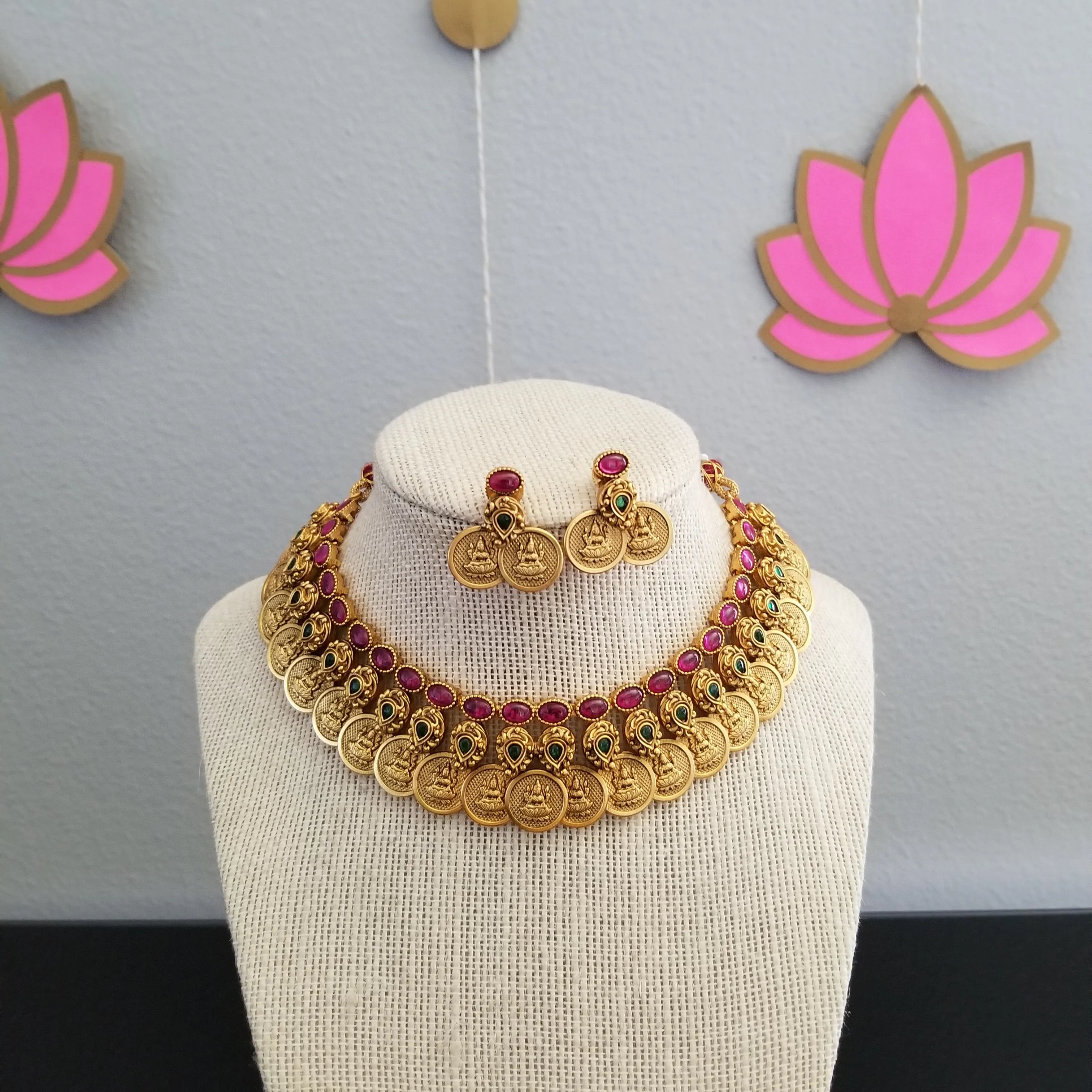 Antique Temple Necklace With Matte Gold Plating 1717