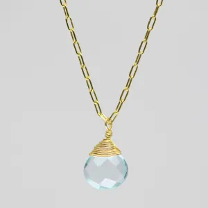 Aqua Blue Topaz Journey Necklace - Gold