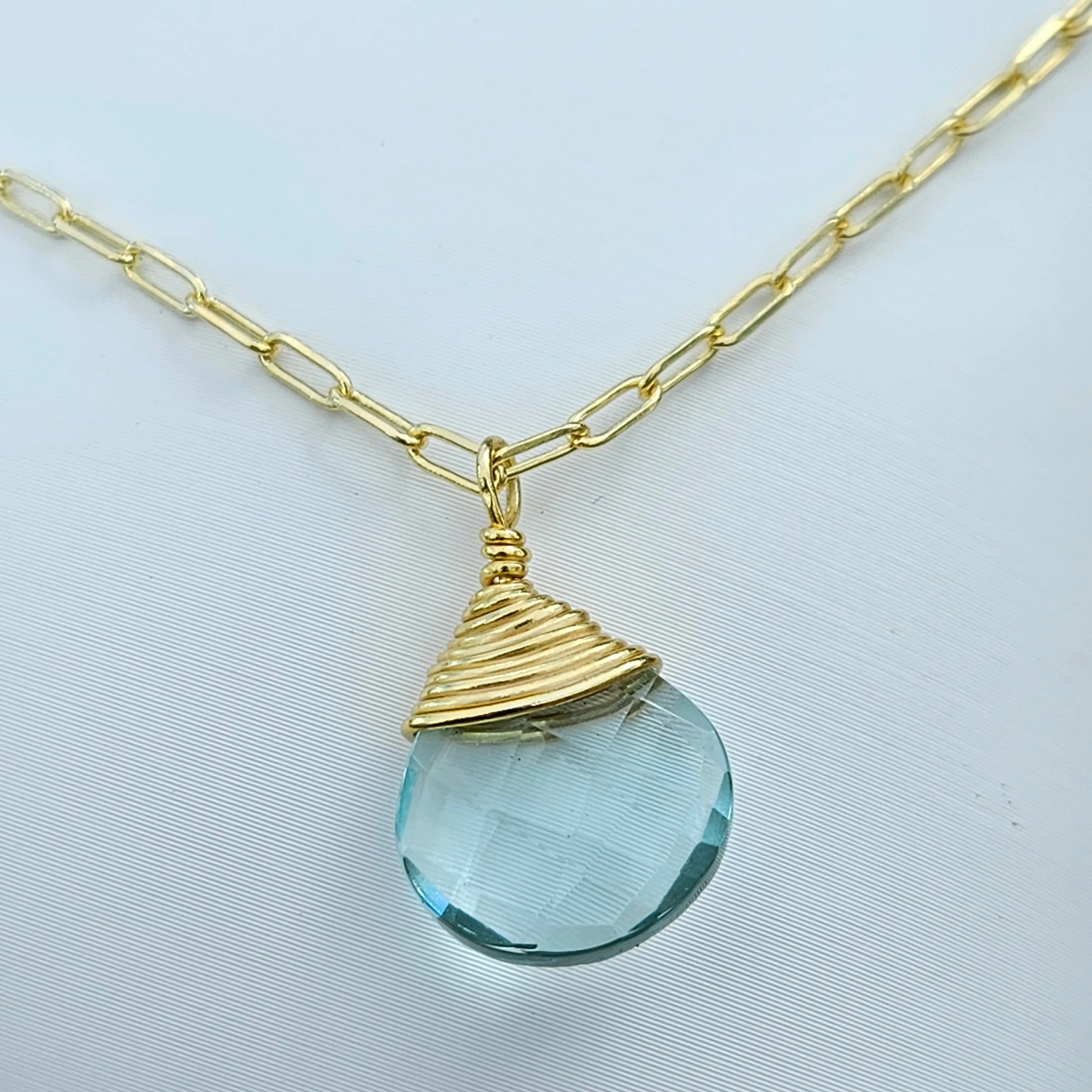 Aqua Blue Topaz Journey Necklace - Gold