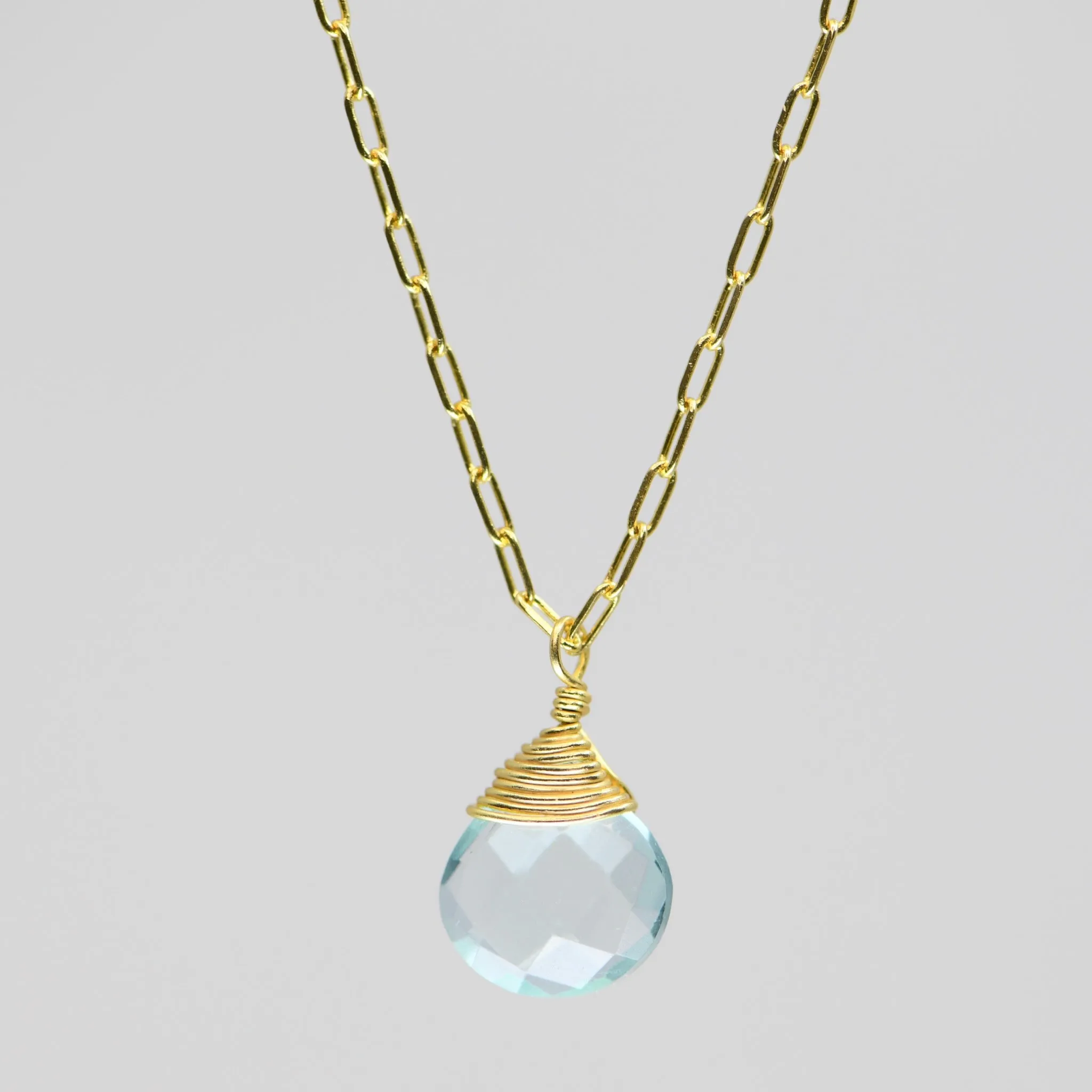 Aqua Blue Topaz Journey Necklace - Gold