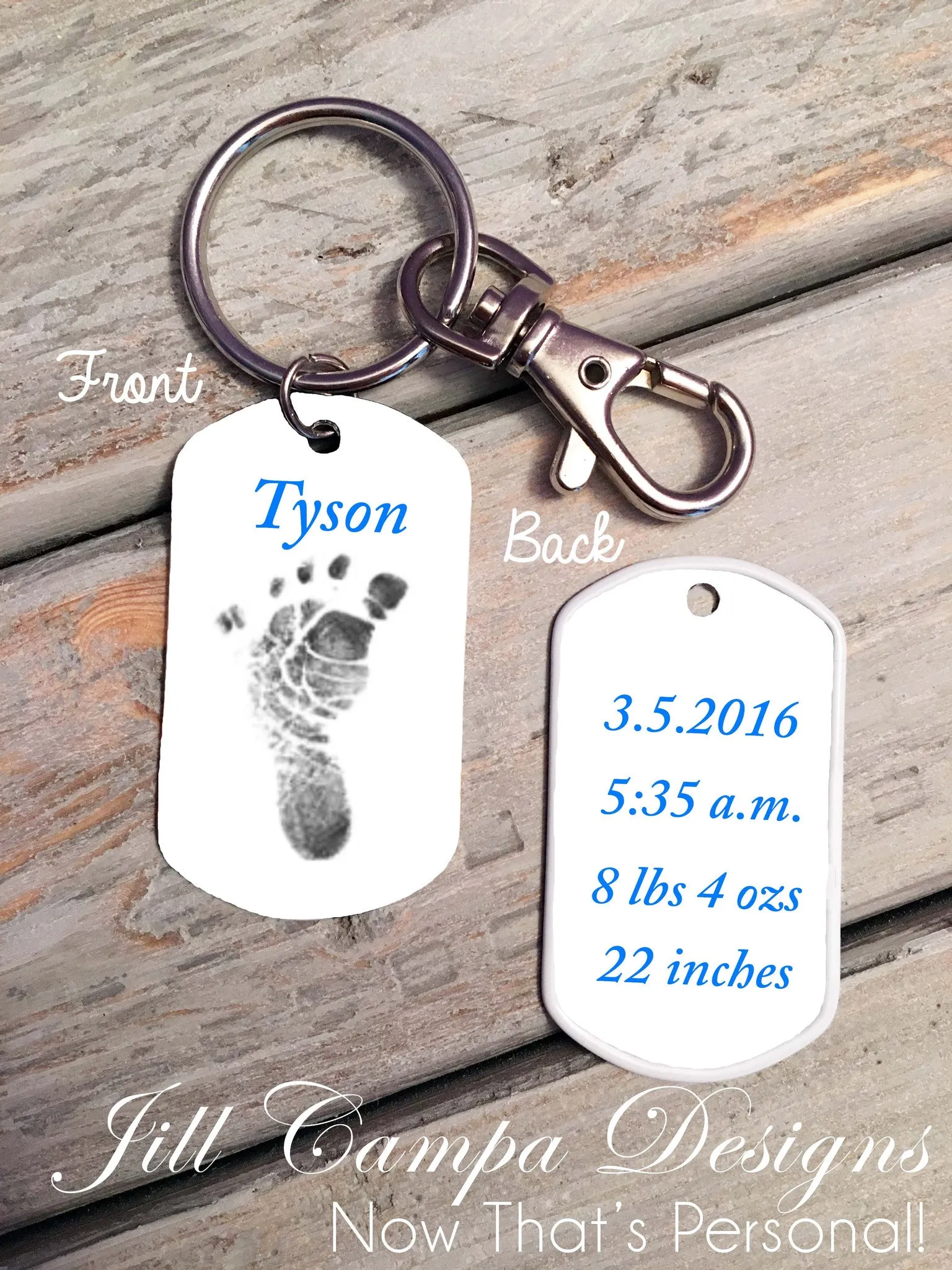 Baby Footprint key chain - Baby Boy - Custom Dog Tag necklace