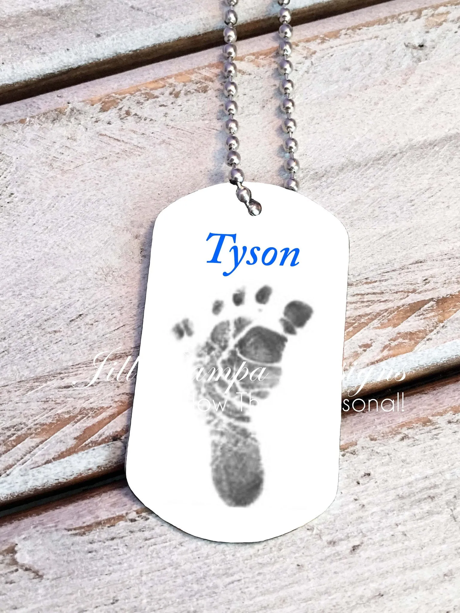 Baby Footprint key chain - Baby Boy - Custom Dog Tag necklace