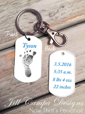 Baby Footprint key chain - Baby Boy - Custom Dog Tag necklace