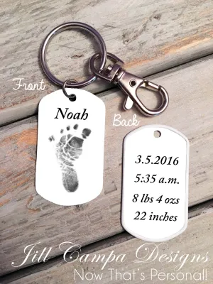 Baby Footprint key chain - Custom Dog Tag necklace