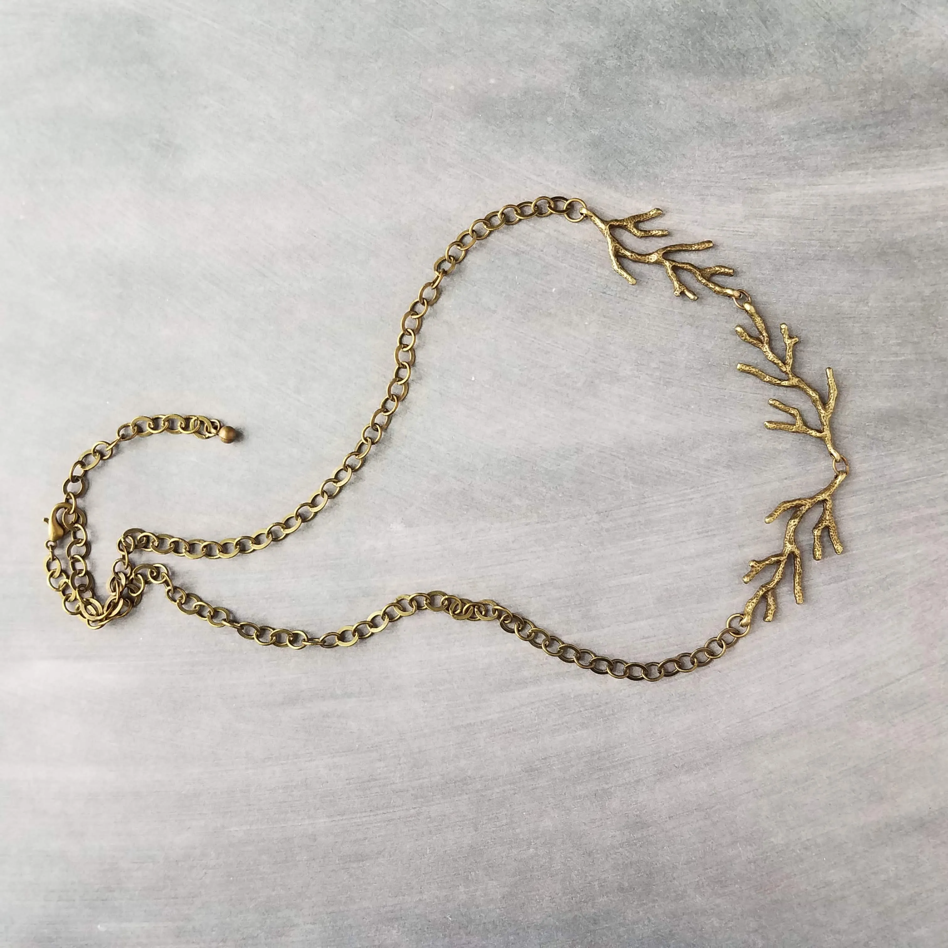 Bare Branches Necklace, bronze necklace, antique brass necklace, antique bronze necklace, rustic necklace, spindly branches, tree necklace, bare tree, winter tree necklace
