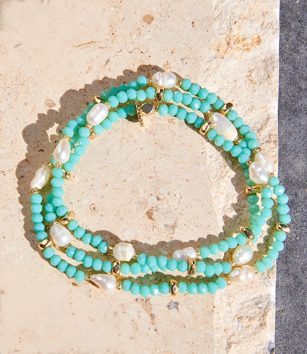 Beaded Gemstone And Pearl Stretch Bracelet