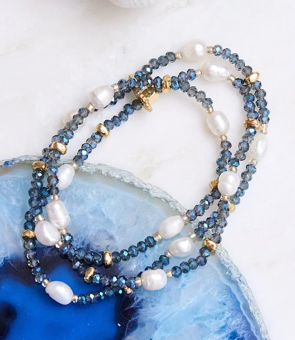 Beaded Gemstone And Pearl Stretch Bracelet