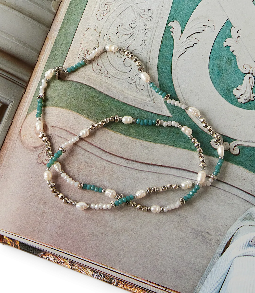 Beaded Gemstone And Pearl Stretch Bracelet