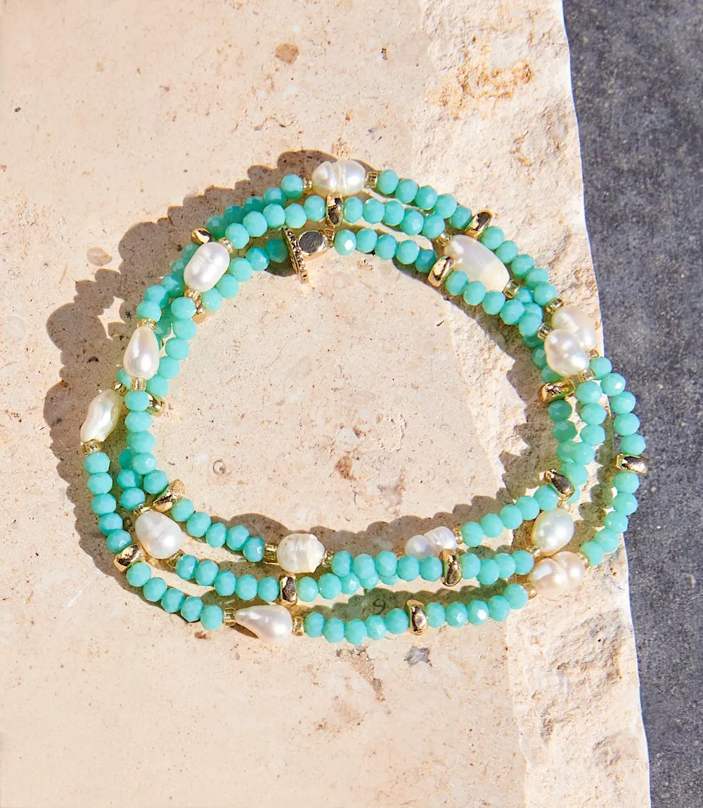 Beaded Gemstone And Pearl Stretch Bracelet
