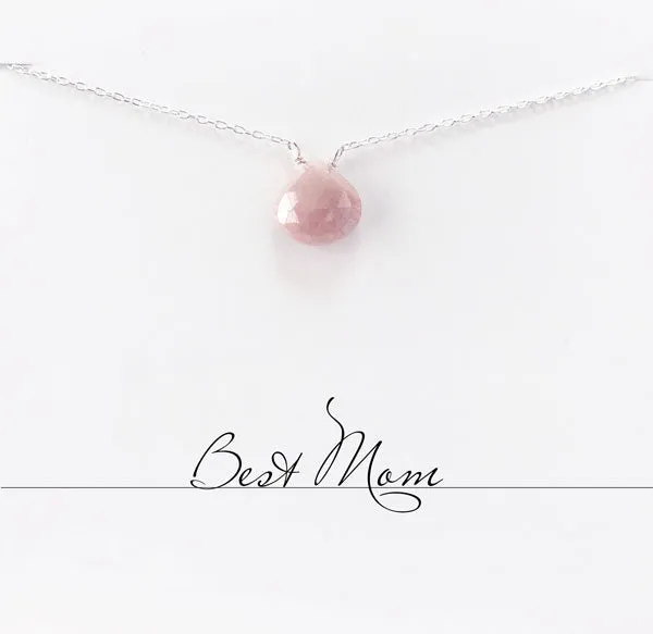 Best Mom Blue Quartz Heart Necklace
