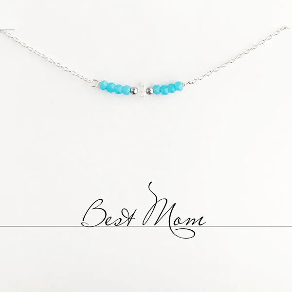 Best Mom Blue Quartz Heart Necklace