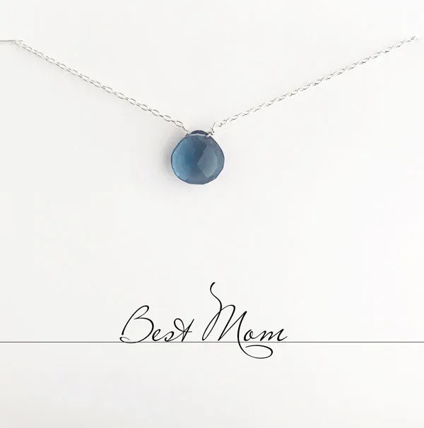 Best Mom Blue Quartz Heart Necklace