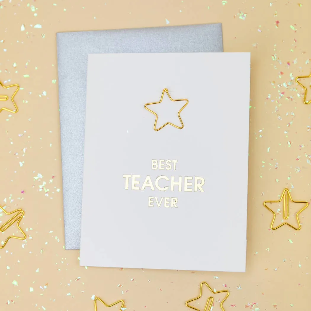 Best Teacher Ever Paper Clip Letterpress Greeting Card