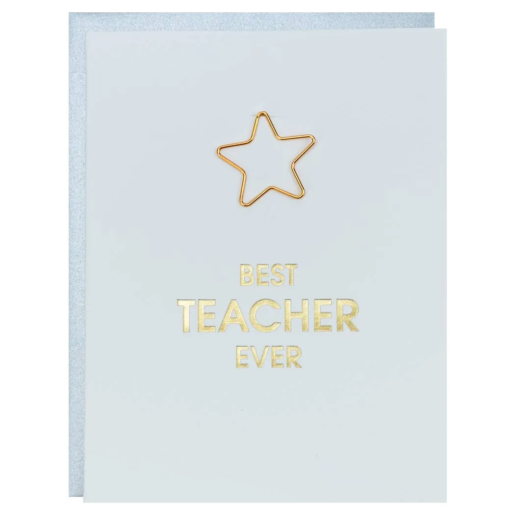 Best Teacher Ever Paper Clip Letterpress Greeting Card