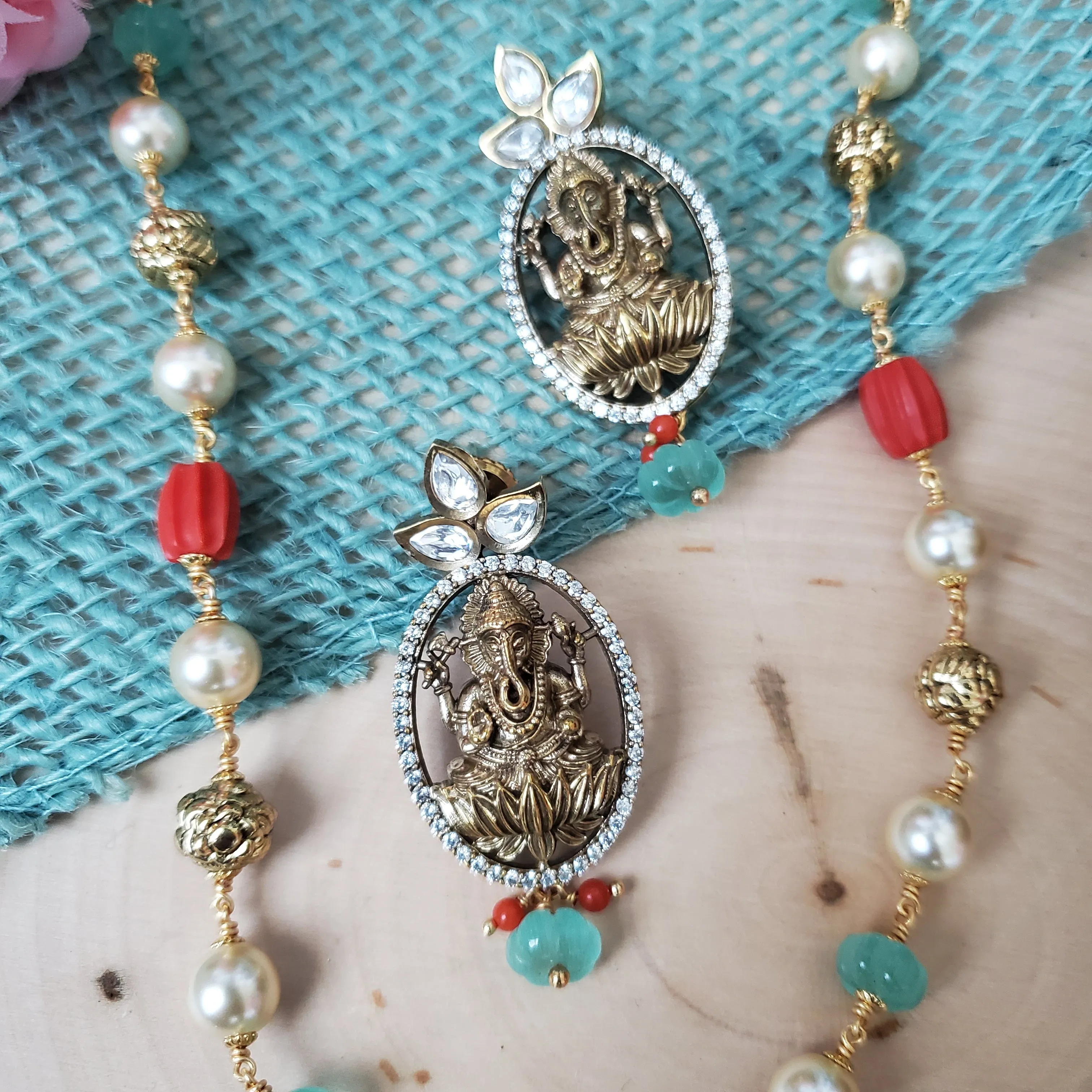 Bhavya Ganesha Puligoru Necklace Set Yellow