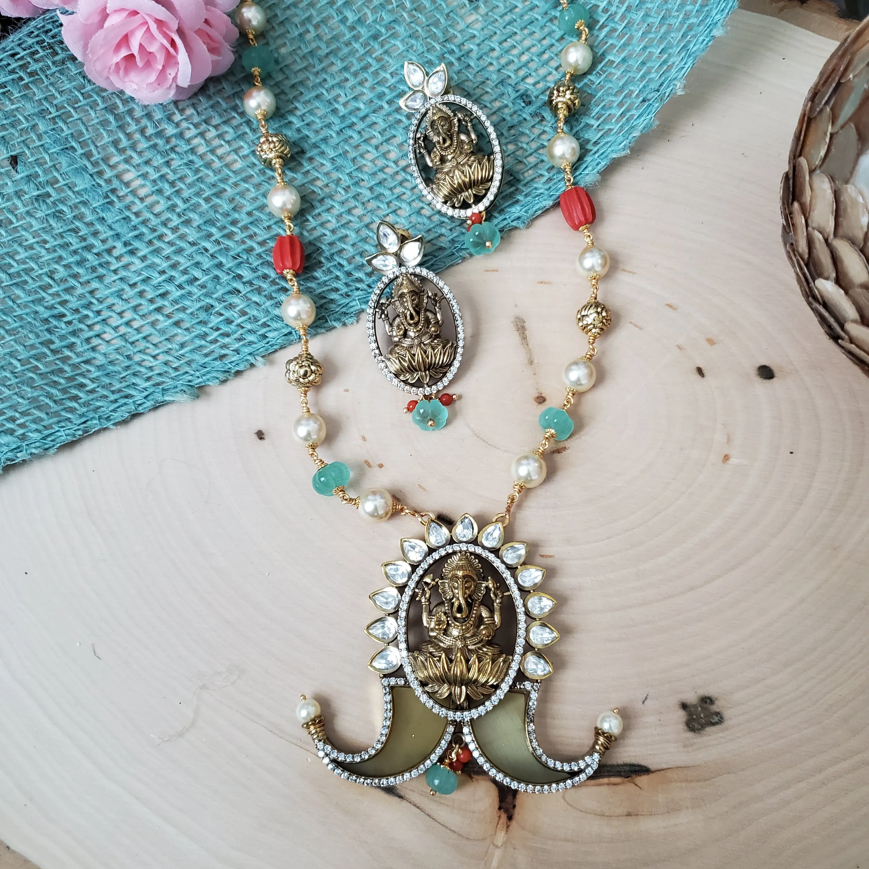 Bhavya Ganesha Puligoru Necklace Set Yellow