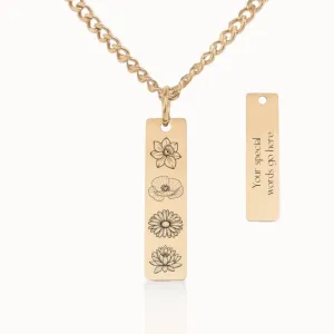 Birth Flower Garden Vertical Pendant on Cuban Chain