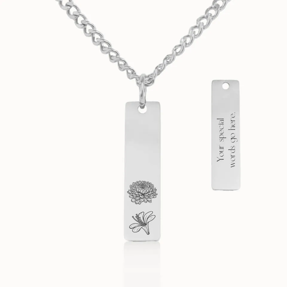 Birth Flower Garden Vertical Pendant on Cuban Chain