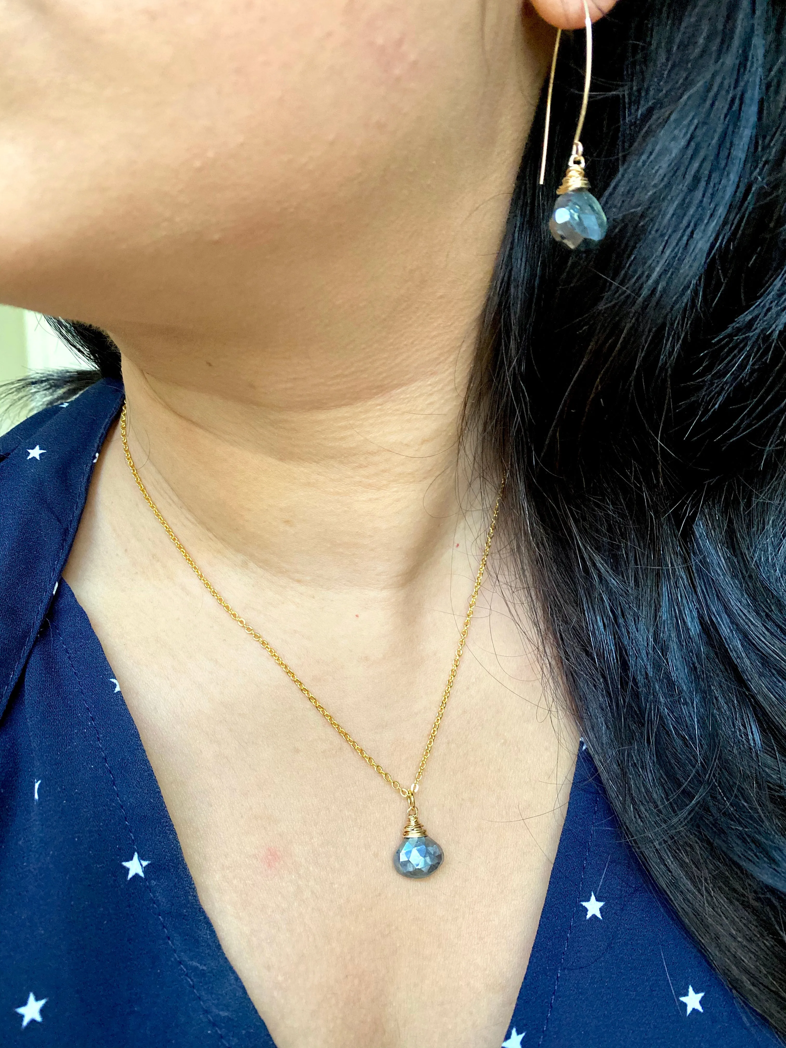 Black Gemstone Drop Necklace