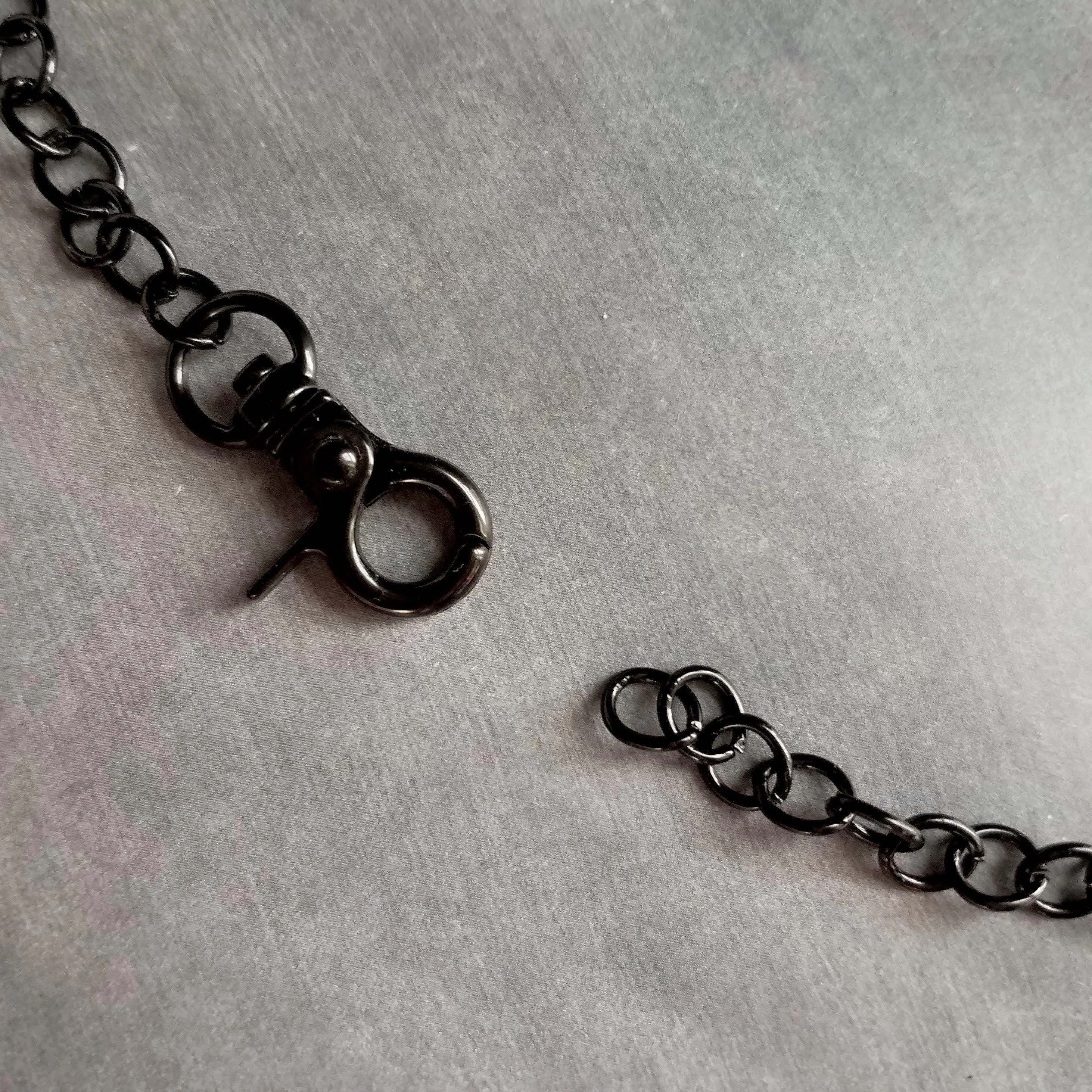 Black Large Clasp Necklace, large black necklace, chunky black chain, black front clasp, black lobster clasp, shiny black necklace, polished