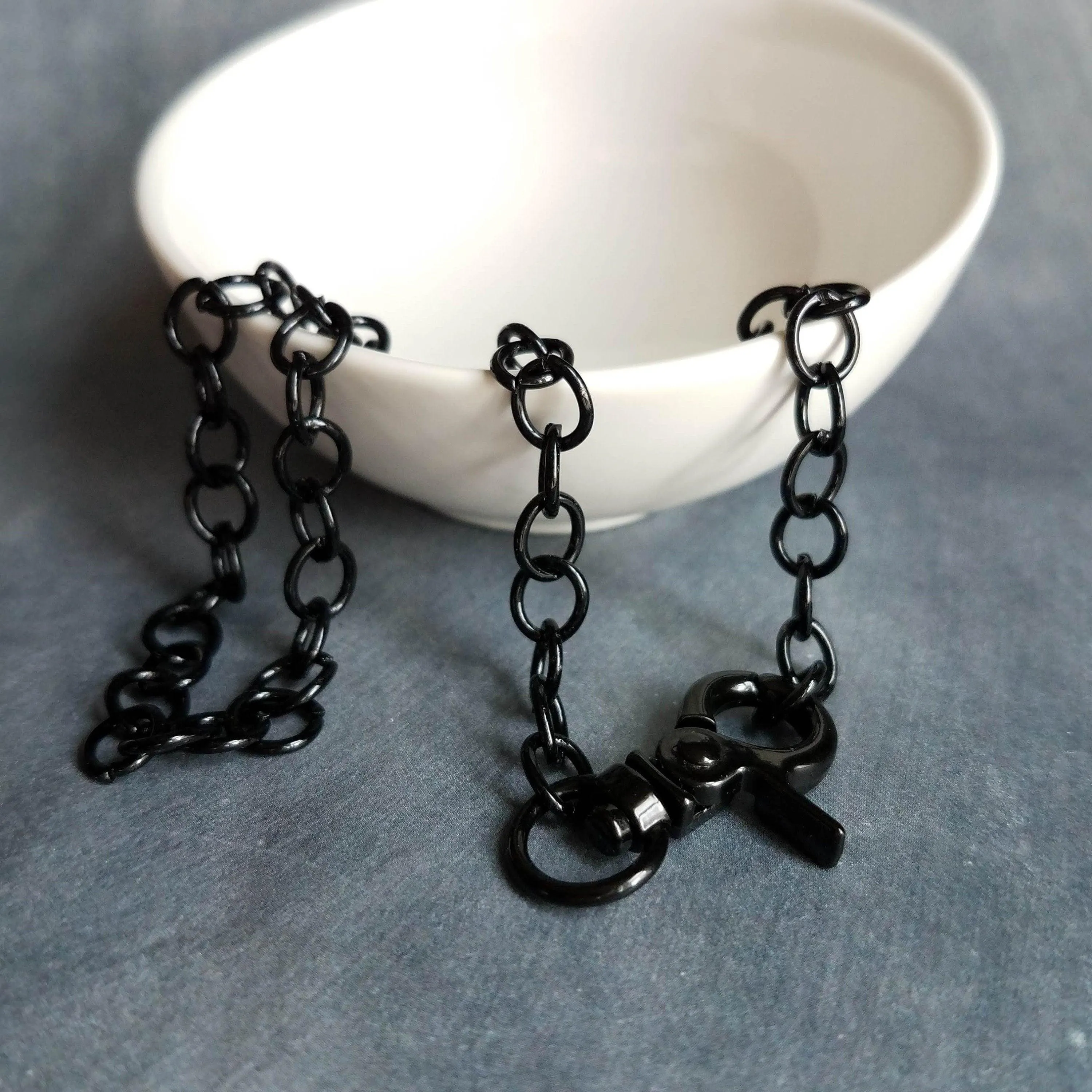 Black Large Clasp Necklace, large black necklace, chunky black chain, black front clasp, black lobster clasp, shiny black necklace, polished