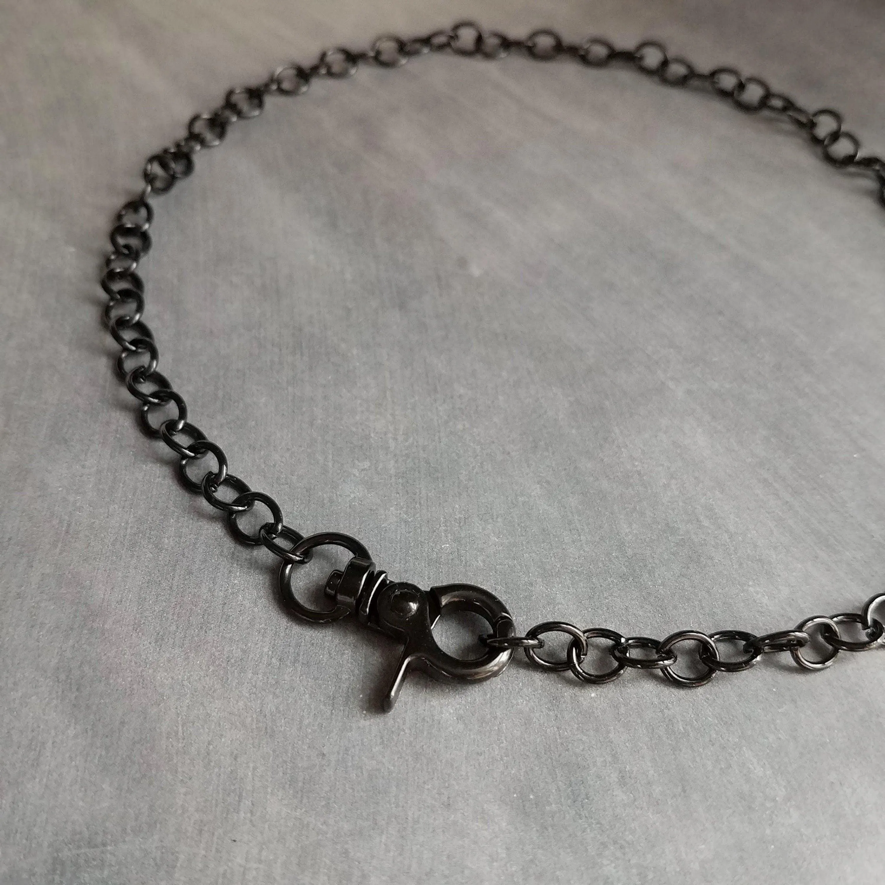 Black Large Clasp Necklace, large black necklace, chunky black chain, black front clasp, black lobster clasp, shiny black necklace, polished