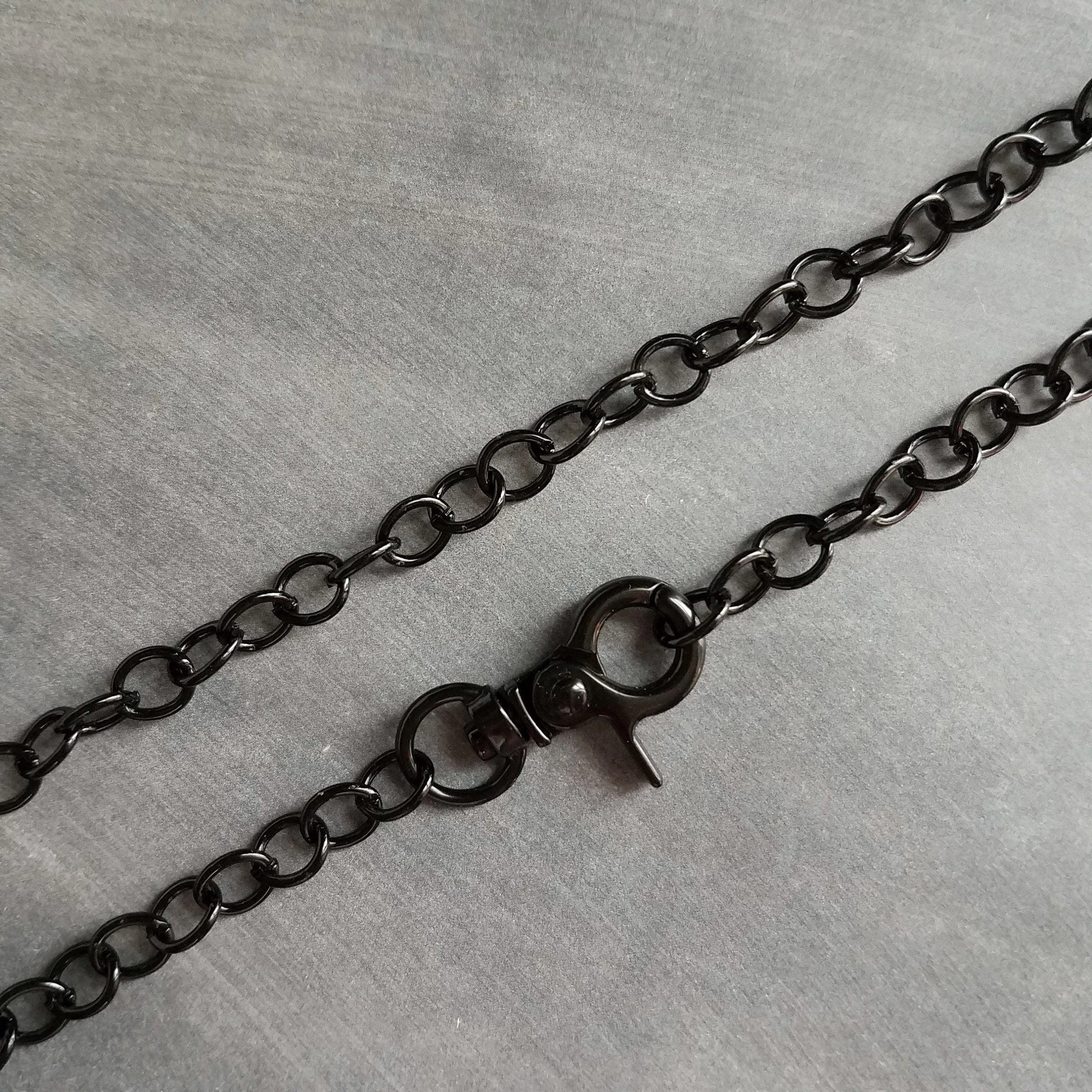 Black Large Clasp Necklace, large black necklace, chunky black chain, black front clasp, black lobster clasp, shiny black necklace, polished