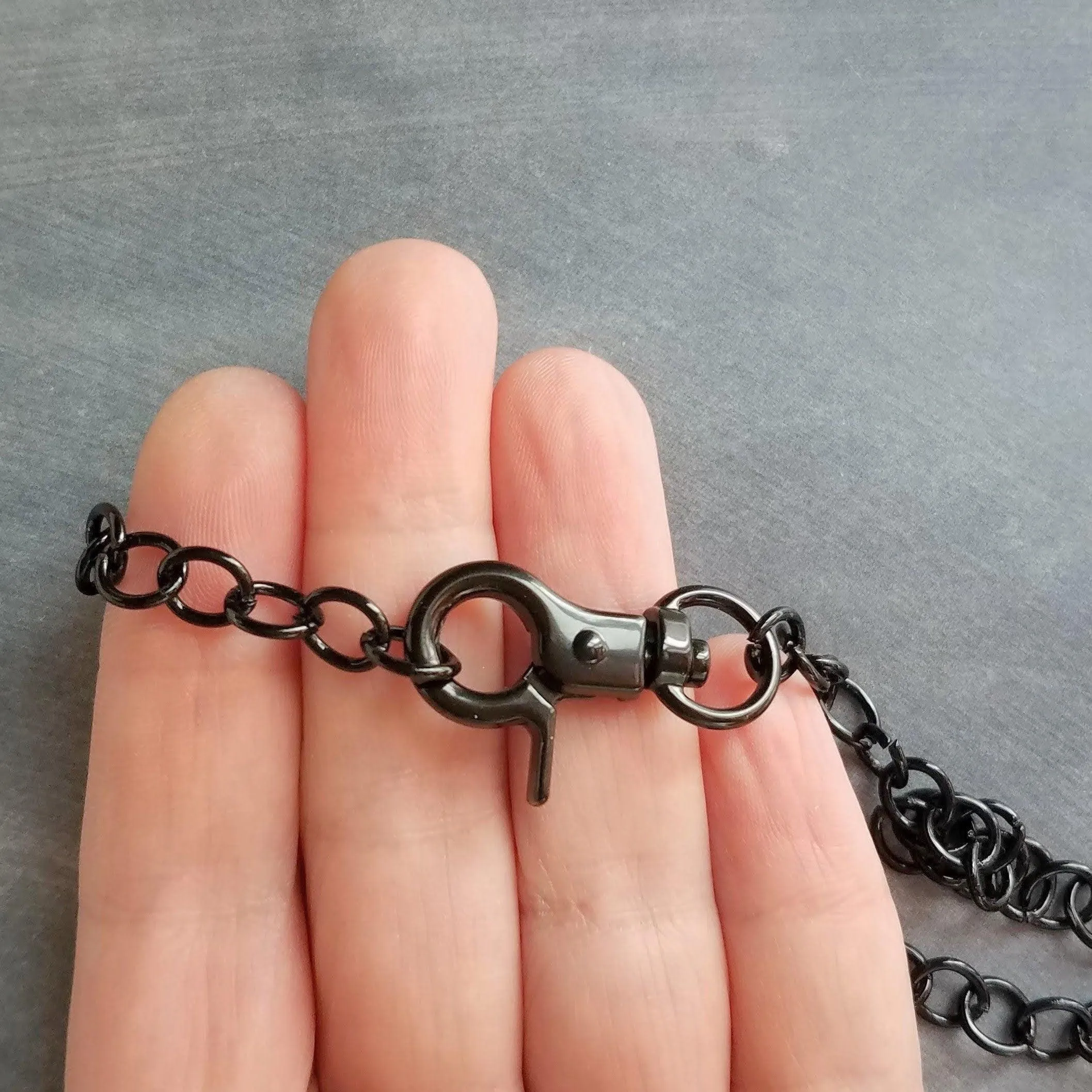 Black Large Clasp Necklace, large black necklace, chunky black chain, black front clasp, black lobster clasp, shiny black necklace, polished