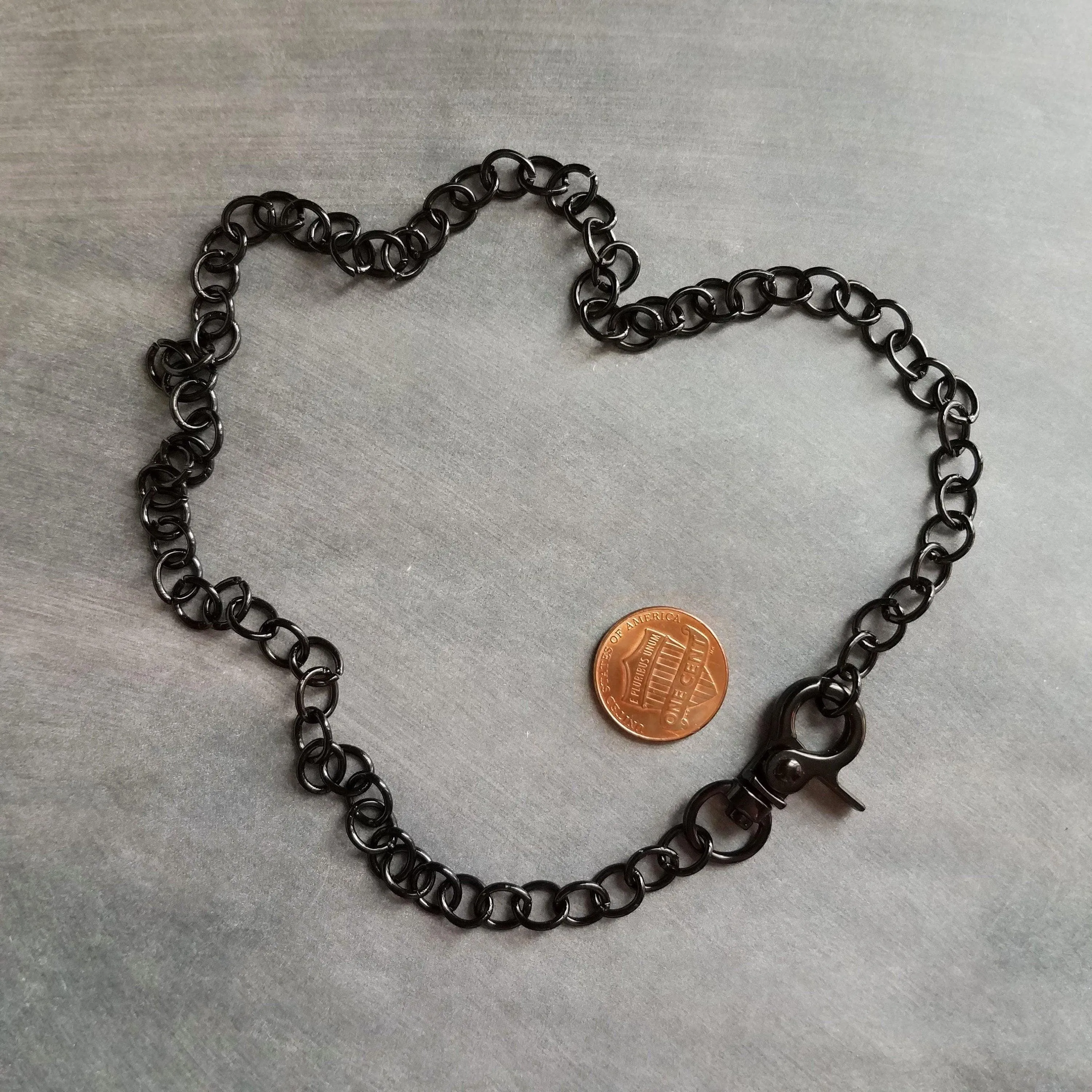 Black Large Clasp Necklace, large black necklace, chunky black chain, black front clasp, black lobster clasp, shiny black necklace, polished